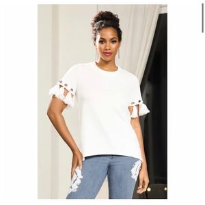 Ashro Quincy Tassel Tunic Top – White – Women's 1X – NWOT